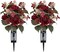 Red Cemetery Flowers for Grave – Set of 2 Peony Bouquets with Vases, Outdoor Spring Gravesite Decoration